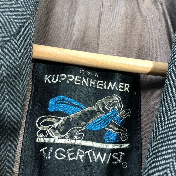 Vintage Kuppenheimer Tigertwist 100% Wool Herringbone Tweed Long Coat 44 - Picture 4 of 11